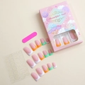 Macro shot of French macaron colored duckbill press-on nails with file and glue tabs - French Contrast Color Style (XH-89-37)