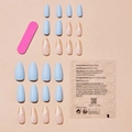 Kit unghie finte a mandorla francese con motivi blu chiaro opaco e foglie bianche - Stile Tondo Martellato (XG-29-43) / 24 Pezzi/Scatola