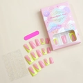Französische Trapez-Kunstnägel Set in Pink mit neongrünen Spitzen und Klebe-Zubehör - Pinke Basis Neongrün Französischer Trapez-Stil (XA-86-12)