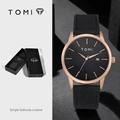 Minimalist TOMI watch with rose gold case, black dial, calendar and matching gift box - Rose Gold Case Black Strap