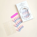 Blue French stripe almond press-on nail kit with pink file and adhesive in gift box - Blue Double Line French Almond Style (XH-89-62)