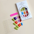 Kit de uñas postizas arcoíris estilo bailarina con lima de uñas y adhesivos potentes - Estilo Bailarina Francesa con Degradado Colorido (XH-89-69)