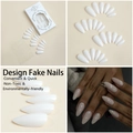 Detailed set of white almond shaped press-on nails with adhesive tabs and packaging - Simple White (XH-87-02)