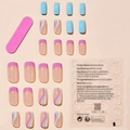 Set di 24 unghie finte con motivi a onde blu e rosa inclusi adesivi e limetta - Stile a Strisce Colorate Sweet Cool (XG-29-42)