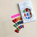 Buntes Ballerina-Nagelset mit rosa Feile, Klebepads und einer weißen Fensterbox - Gemischter Mehrfarbiger Stil (XH-89-68)
