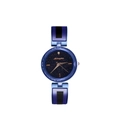 Starry sky dial watch for women with faceted glass bezel and metal link bracelet - Blue