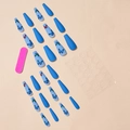 Long coffin press-on nails set in Klein blue with colorful butterfly designs and tools - Matte Klein Blue Butterfly Style (XA-01-12)