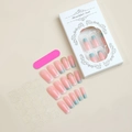 Detail of French style press-on nails set with blue gradient and mini nail file tool - Pink Blue Gradient French Rhinestone Style (XB-81-29)