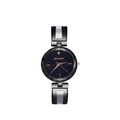 Modern women's quartz watch with blue starry sky dial and black steel bracelet - Black