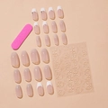 Französische Kunstnägel-Set in Nude mit Strasssteinen, kurze Trapezform Maniküre - Nude-Rosa Französischer Stil mit Strasssteinen (XA-23-07)