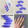 Detailed set of purple almond press-on nails with packaging, file, and adhesive tabs - Glossy Purple (XH-89-28)