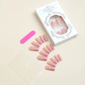 Detalle del kit de uñas postizas estilo French con purpurina, lima y pegatinas de gel - Estilo Francés Largo Cónico Rosa Brillante (XD-84-86)