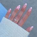 Pink French almond press-on nails with 3D bows and white pearl accents for women - Sweet Bow Pearl Style (XH-92-65)