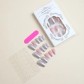 Detail of silver glitter and pink wavy press-on nail kit with file and adhesive - 3D Embossed Snowflake Sweater Texture Style (XD-86-96)
