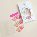 Détails du kit de faux ongles dégradé rose avec paillettes, adhésifs et lime à ongles - Style Coffin Long Dégradé Rose Pailleté Avec Strass(XD-88-05)