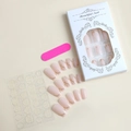 Detailed set of nude pink press-on nails with golden glitter star accents and packaging - Matte Pink Star Glitter Style (XD-86-31)
