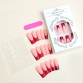 Detail of red French coffin press-on nails with spider web and heart patterns in a gift box - Spider Web Heart Style (XD-86-74)
