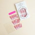 Detailset Franse press-on nagels met 3D-strikjes, parels en roze bandage-ontwerpen - Roze Balletcore Stijl met Strik & Parels (XH-91-22)