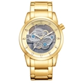 Luxury gold-plated stainless steel mechanical watch with hollow skeleton design for men - Gold