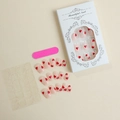 Short square press-on nails set with red heart prints, nail file, and adhesive tabs - Red Heart Polka Dot Short Style (XH-91-29)