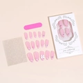 Set de uñas almendradas con puntas francesas rosas, perlas, lazos y accesorios - Estilo de Lazo de Perla Difuminado Rosa (XD-93-24)