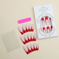 Détails d'un kit de faux ongles cercueil style français rouge avec ses accessoires - Style Cercueil Long Rouge Français (XH-92-04)