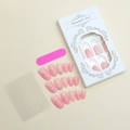 Detail set of pink gradient press-on nails with silver glitter tips and tool kit - Pink Gradient French Glitter (XH-89-84)