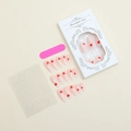 Kit of almond press-on nails with red heart patterns, includes file and adhesive tabs - Pink Base Red Heart Style (XD-93-19)
