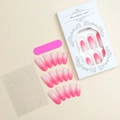 Flat lay of French ombre press-on nail kit with adhesive stickers and pink nail file - Pink White Gradient (XH-92-13)