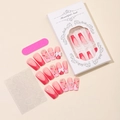 Pink French press-on nails with cherry art, 3D heart pearls and white bows in gift box - French Pink Cherry Bow Style (XH-92-82)