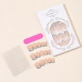 French flower press-on nail kit with pink base, blue petals, file, and adhesive tabs - Floral French Style (XE-94-57)