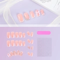 French style press-on nails with white tips, pink bows, and rhinestones set - French White Edge Pink Bow Style (XH-95-78)