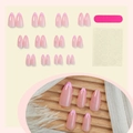Pink French almond press-on nails with heart design, including file and adhesive tabs - Pink French Heart Style (3XB1-13849)