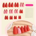 Matte red almond press-on nails set with gold wave stripes and professional tools - Matte Red Wavy Style (3XB1-13763) / 24Pcs/Box