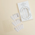 Detail of white long square press-on nails with rhinestone accents and adhesive tabs - Matte White Rhinestone Style (XD-93-13)