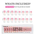 Detailed size chart for 150 pieces of French tip press-on nails with 16 specific dimensions - Glossy French Set (ZHZ-BX-3009)