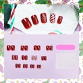 Short Christmas press-on nail kit with red white snow patterns and manicure tools - Red Snowflake Candy Cane Style (XA-103-07)