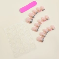 Short square false nails in mustard yellow with elegant gold green floral patterns - Nude Pink Gold and Green Leaf Rhinestone Style (XH-21-07)
