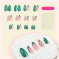Christmas almond press-on nails set with glitter mint green and pink french stripe design - Green Glitter Bow French Style (1XB1-13502) / 24Pcs/Box