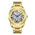 Men's gold stainless steel hollow mechanical watch with skeleton dial and metal band - Gold