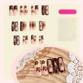 Leopard print and floral press-on nail set with trapezoid shape and pearl accents - Brown Tortoiseshell Flower Style (1XA2-13531) / 24Pcs Boxed (Including Tool Kit)
