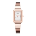 Elegant rose gold rectangular women watch with white minimalist dial and quartz movement - Rose Gold White