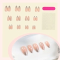Set de uñas almendradas rosas con degradado de purpurina plateada y estrellas - 24 Piezas/Caja / Rosa Plata Purpurina Lazo Estrellas (1XB1-13505)