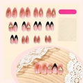 Set unghie finte a mandorla francese con sfumatura rosa, punte nere e cuori dorati - Sfumatura Rosa Nero Francese Decorazione Cuore Oro (1XB1-13551) / Set da 24 pezzi / Strumenti inclusi