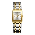 Reloj de cuarzo rectangular clásico con correa de acero bicolor y números romanos - Esfera Plateada Correa Bicolor (Mujer)