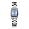 Elegant square silver stainless steel watch with a light blue sunray dial for women - Silver & Blue