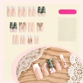 Handgefertigte lange Kunstnägel mit French-Tips, 3D-Blumen, Schleifen und Strasssteinen - Rosa Französischer Bogen Strass Geld Stil (XA-114-38) / 24 Stück/Box