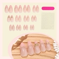 Uñas postizas French mármol almendra corta con lazos dorados y kit de manicura 24pcs - 24 Piezas/Caja / Estilo de Mármol Rosa Nude con Lazo Francés (1XB1-13587)