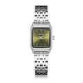 Square silver steel watch with emerald green dial and sunburst texture for women - Silver Green