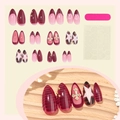 Almond red french nails with gold star and cross charms including tool kit - Burgundy Red Crocodile Pattern Cross Style (1XB1-13499) / 24Pcs/Box